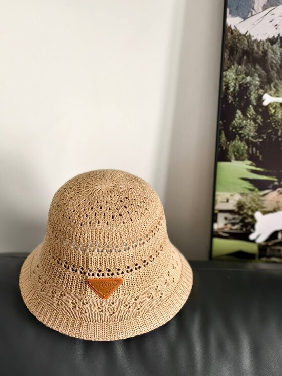 Prada Open Knit Bucket Hat with Triangle Logo Patch main image 4